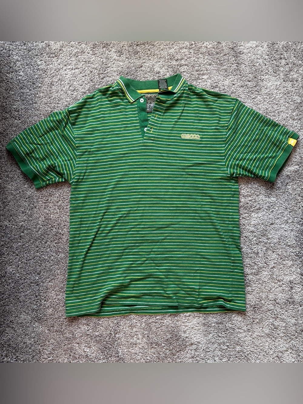 Vintage Mecca Striped Polo Shirt Green Yellow Size XL